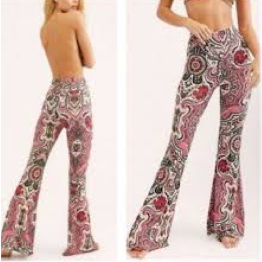 💕Free People Magical Pink Paisley Boho Hippie Flare Pants